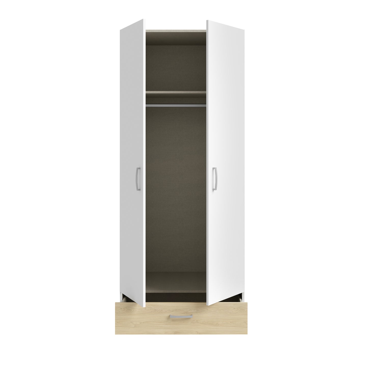 Dulap 2 Usi Si 1 Sertar Ecobest Alb Si Stejar Puccini, 79.7 Cm