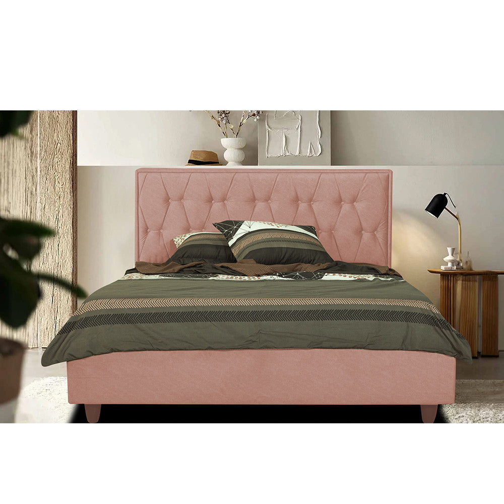 Pat Tapitat Celeste, Dimensiune Saltea 180 x 200 Cm, Cu Somiera Rabatabila, Roz