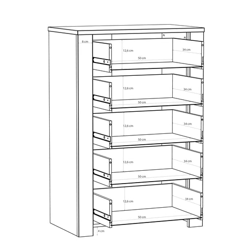 Comoda 5 Sertare  Blackhit, Stejar Riviera Si Stejar Cabezone, 71.7  Cm