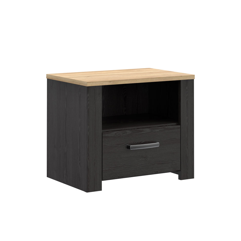 Noptiera Cu 1 Sertar Blackhit, Stejar Riviera Si Stejar Cabezone, 61.6  Cm
