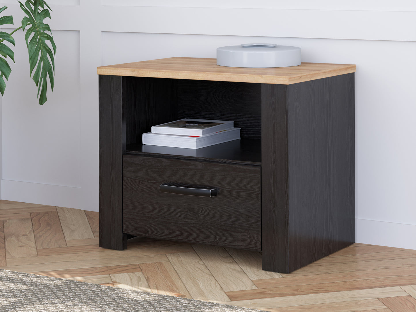 Noptiera Cu 1 Sertar Blackhit, Stejar Riviera Si Stejar Cabezone, 61.6  Cm
