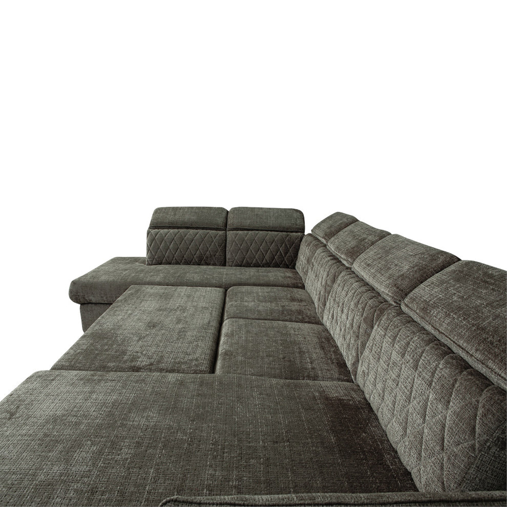 Coltar U Extensibil Tiago, Stanga, 6 Locuri, Tetiere Reglabile, Maro Cremona, 330 Cm