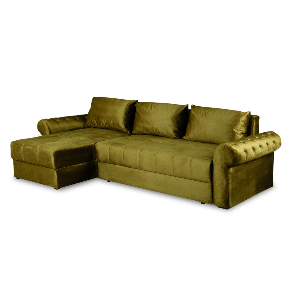 Coltar Extensibil Stanga Trendy, 5 Locuri, Lada Depozitare, Verde, 275 Cm