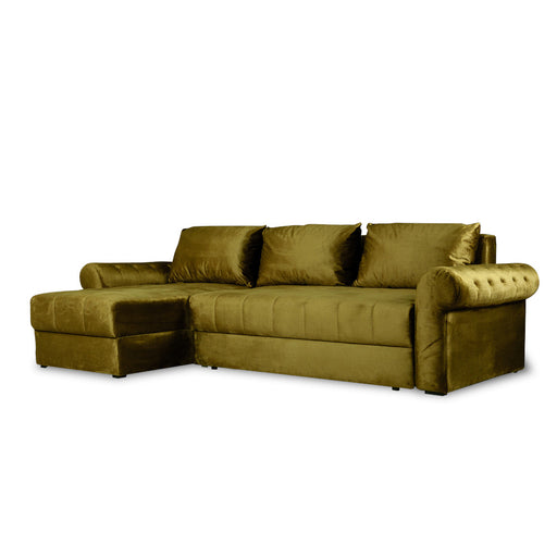 Coltar Extensibil Stanga Trendy, 5 Locuri, Lada Depozitare, Verde, 275 Cm