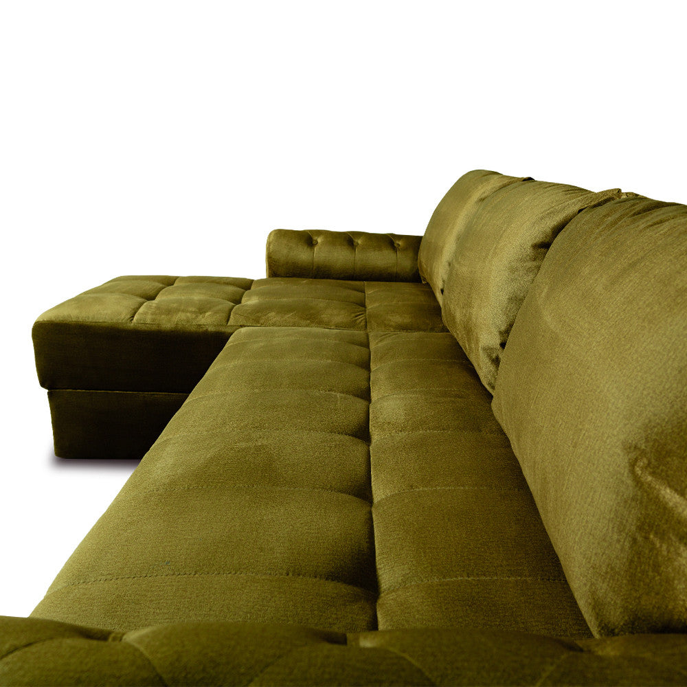 Coltar Extensibil Stanga Trendy, 5 Locuri, Lada Depozitare, Verde, 275 Cm