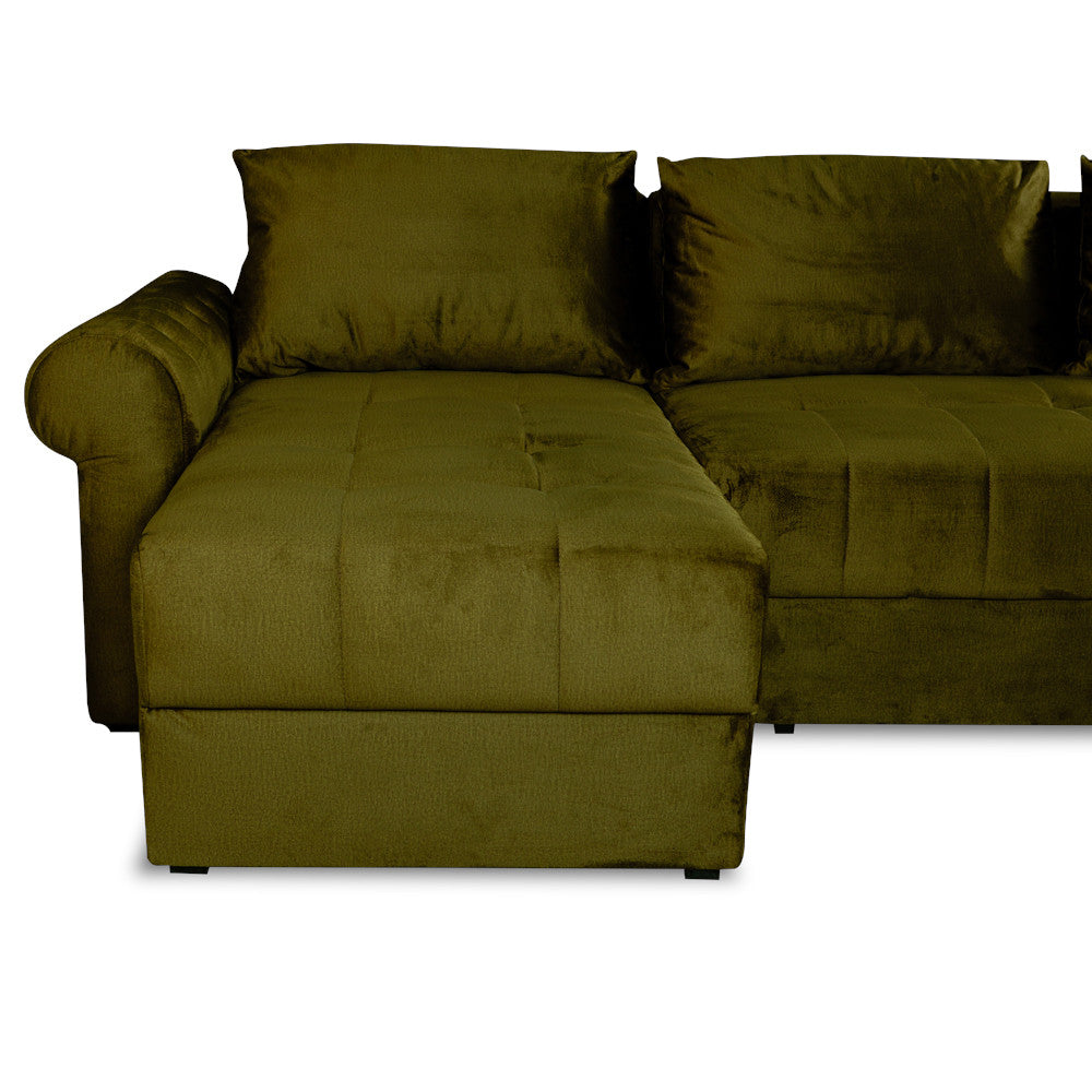Coltar Extensibil Stanga Trendy, 5 Locuri, Lada Depozitare, Verde, 275 Cm