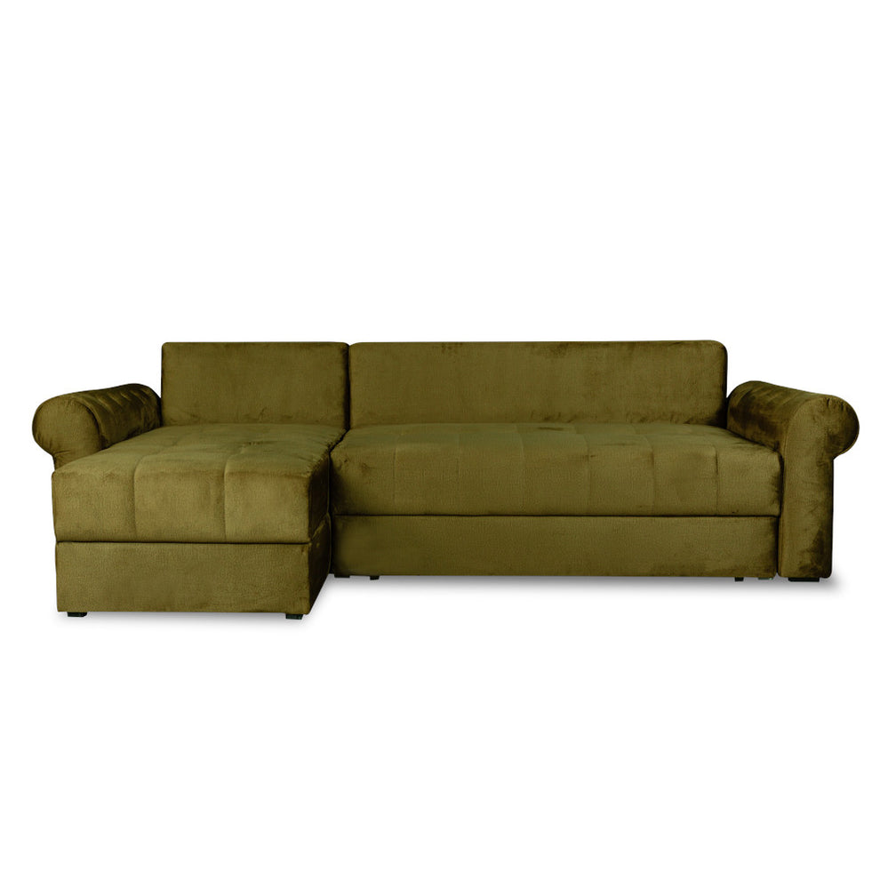Coltar Extensibil Stanga Trendy, 5 Locuri, Lada Depozitare, Verde, 275 Cm
