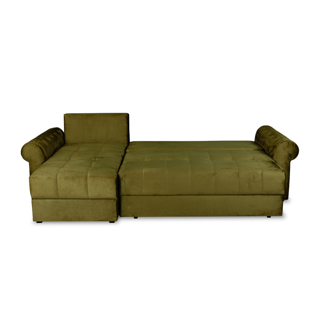 Coltar Extensibil Stanga Trendy, 5 Locuri, Lada Depozitare, Verde, 275 Cm