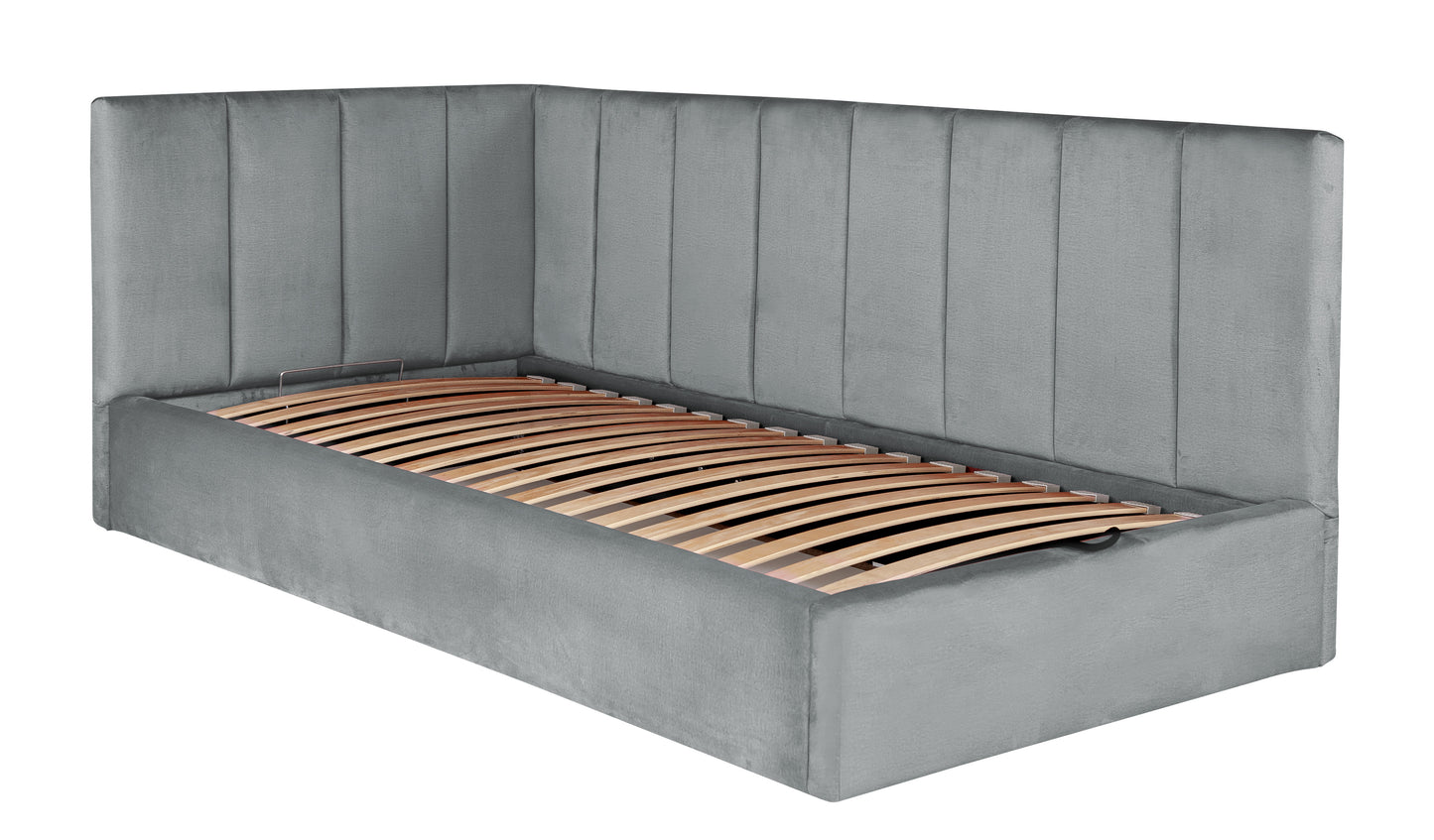 Pat Tapitat Ravel Junior Dimensiune Saltea 90 x 200 Cm, Cu Somiera Rabatabila Si Panou Dreapta, Gri