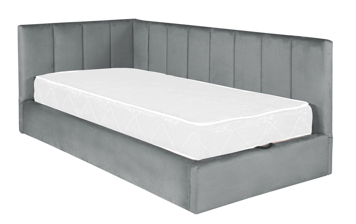 Pat Tapitat Ravel Junior Dimensiune Saltea 90 x 200 Cm, Cu Somiera Rabatabila Si Panou Dreapta, Gri