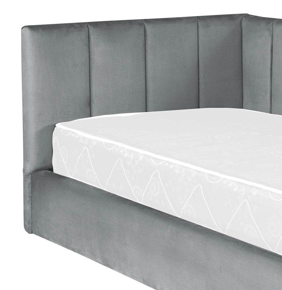 Pat Tapitat Ravel Junior Dimensiune Saltea 90 x 200 Cm, Cu Somiera Rabatabila Si Panou Dreapta, Gri