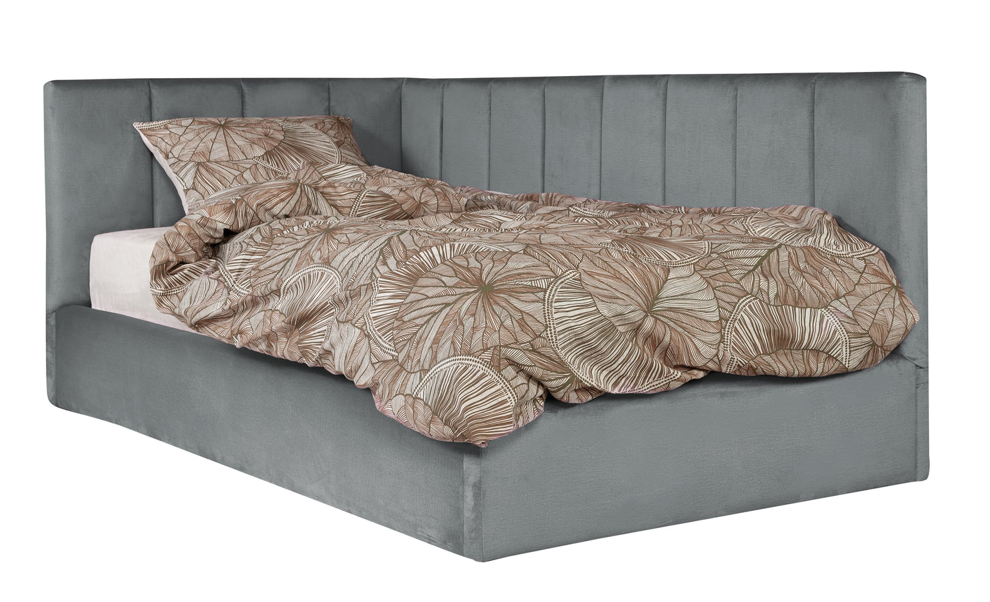Pat Tapitat Ravel Junior Dimensiune Saltea 90 x 200 Cm, Cu Somiera Rabatabila Si Panou Dreapta, Gri