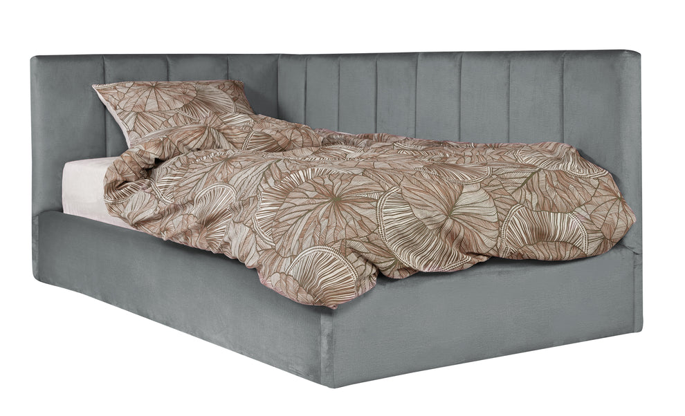 Pat Tapitat Ravel Junior Dimensiune Saltea 90 x 200 Cm, Cu Somiera Rabatabila Si Panou Dreapta, Gri