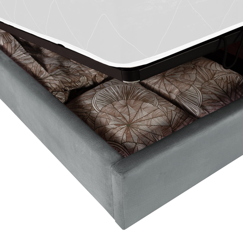 Pat Tapitat Ravel Junior Dimensiune Saltea 90 x 200 Cm, Cu Somiera Rabatabila Si Panou Dreapta, Gri