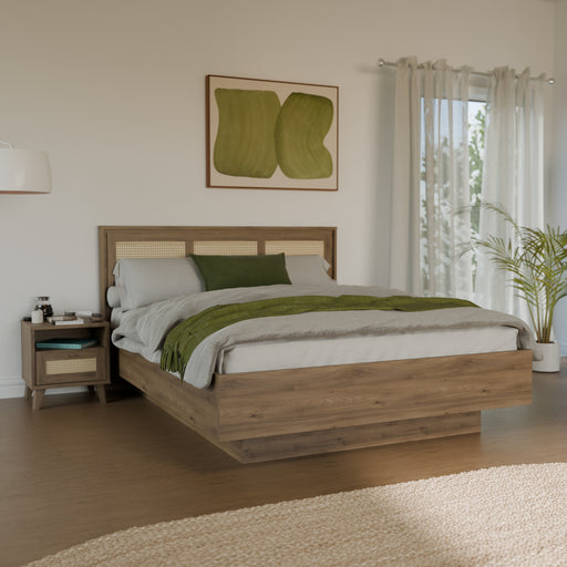 Pat Cu Somiera Rabatabila Glowkiss, Dimensiunea Saltea 160 x 200 Cm, Stejar Valencia Si Ratan Natural