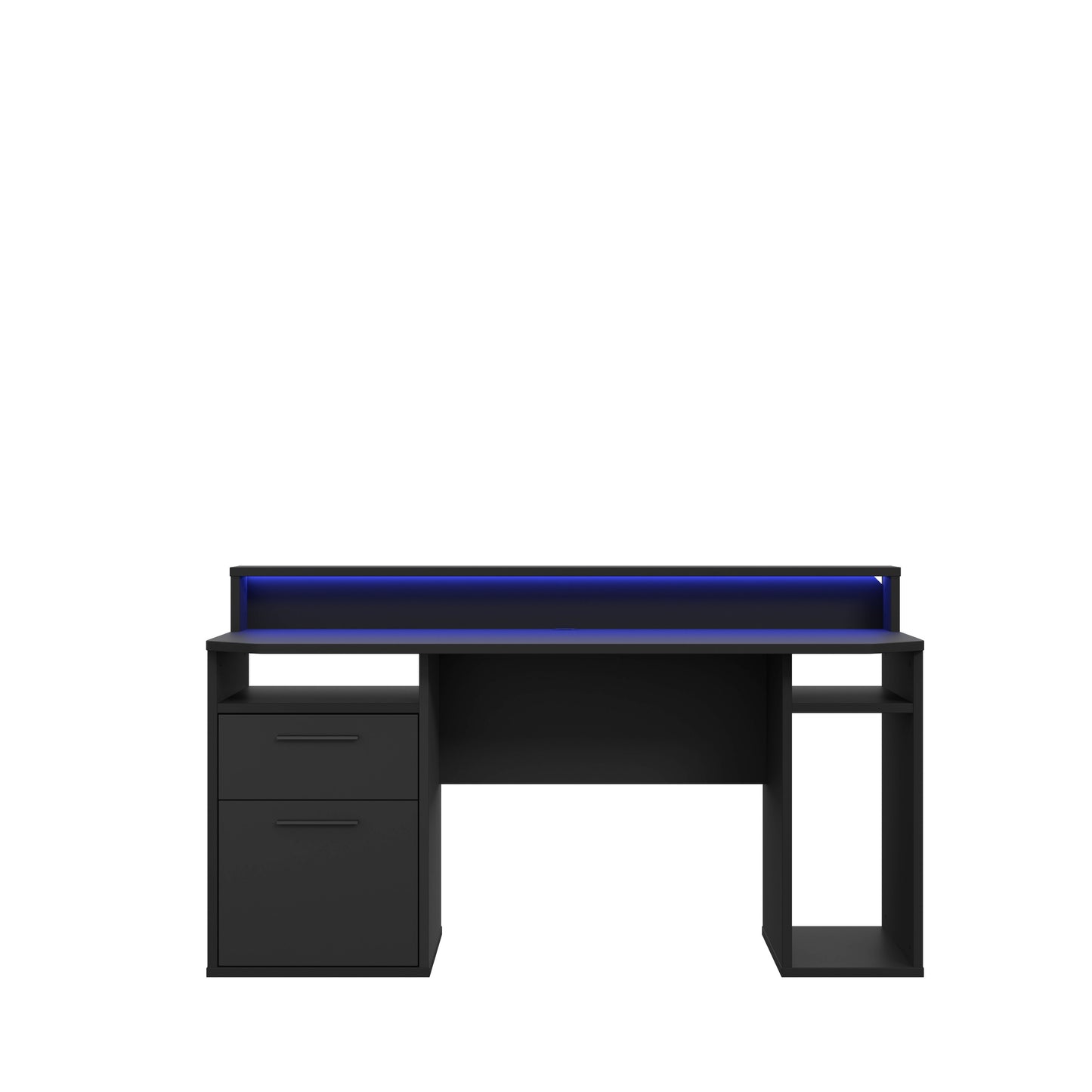 Birou Gaming Trezorio, LED RGB, Suport Casti Si Suport Bauturi, Negru Mat, 160 Cm