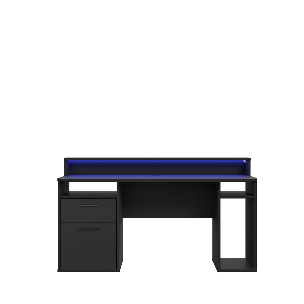 Birou Gaming Trezorio, LED RGB, Suport Casti Si Suport Bauturi, Negru Mat, 160 Cm