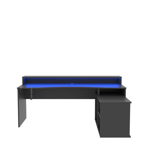 Birou Gaming Trezorio, LED RGB, Suport Casti Si Suport Bauturi, Negru Mat, 200 Cm