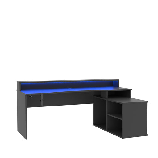 Birou Gaming Trezorio, LED RGB, Suport Casti Si Suport Bauturi, Negru Mat, 200 Cm