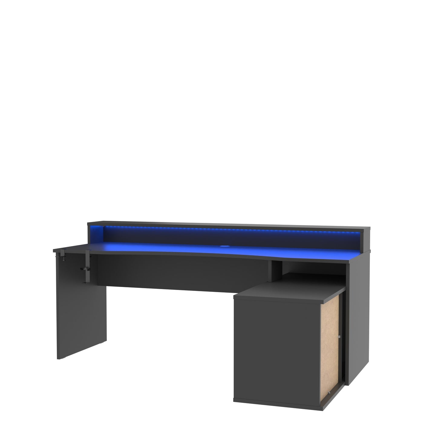 Birou Gaming Trezorio, LED RGB, Suport Casti Si Suport Bauturi, Negru Mat, 200 Cm