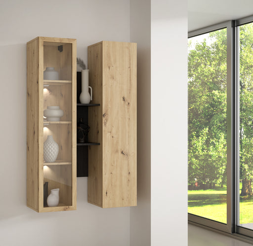 Vitrina Suspendata Bibliotheque, Usi soft close, stejar Cabezone si stejar Artisan, 84.2 Cm