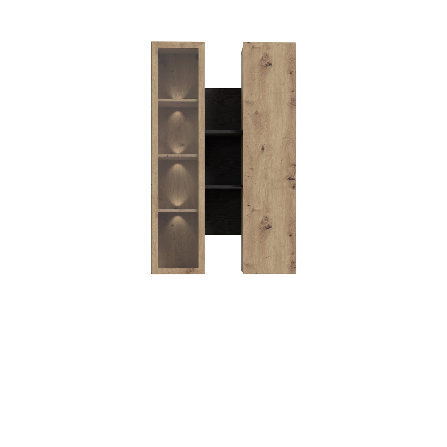 Vitrina Suspendata Bibliotheque, Usi soft close, stejar Cabezone si stejar Artisan, 84.2 Cm