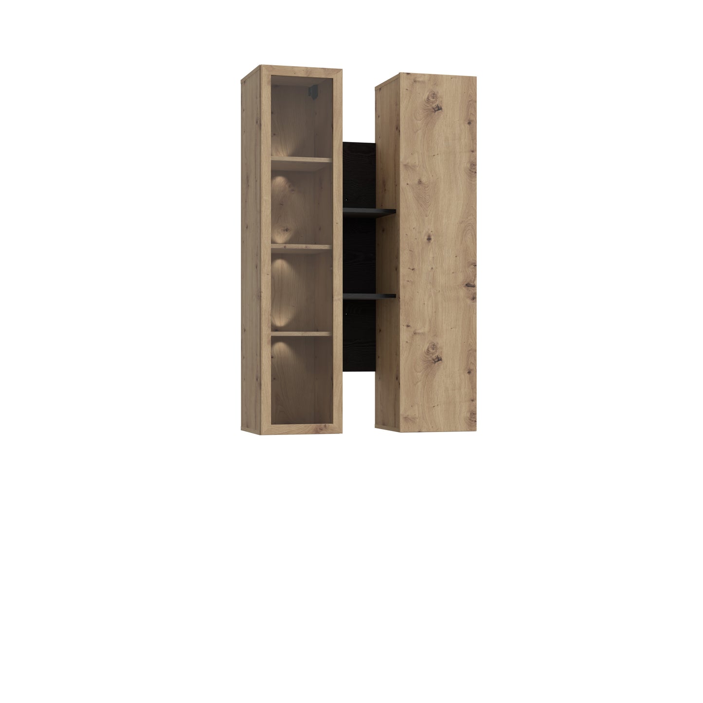 Vitrina Suspendata Bibliotheque, Usi soft close, stejar Cabezone si stejar Artisan, 84.2 Cm