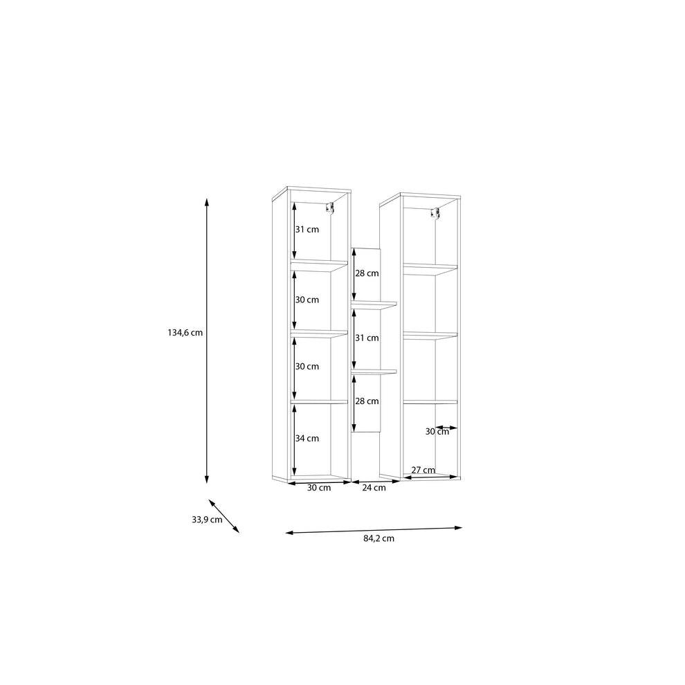 Vitrina Suspendata Bibliotheque, Usi soft close, stejar Cabezone si stejar Artisan, 84.2 Cm