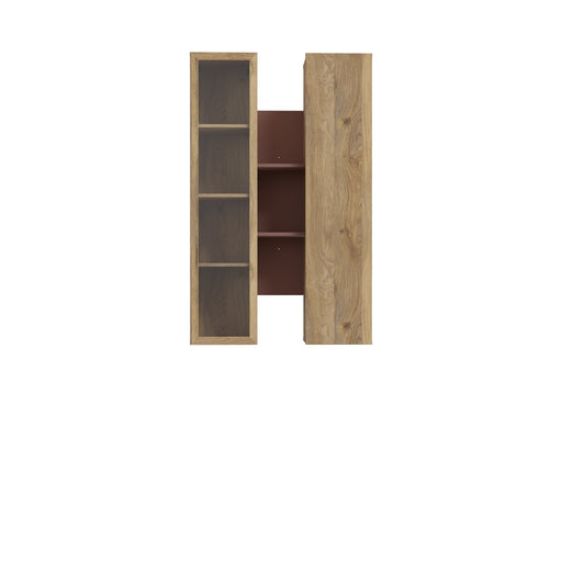 Vitrina Suspendata Bibliotheque, usi cu soft-close, Terracotta si stejar Mauvella, 84.2 Cm