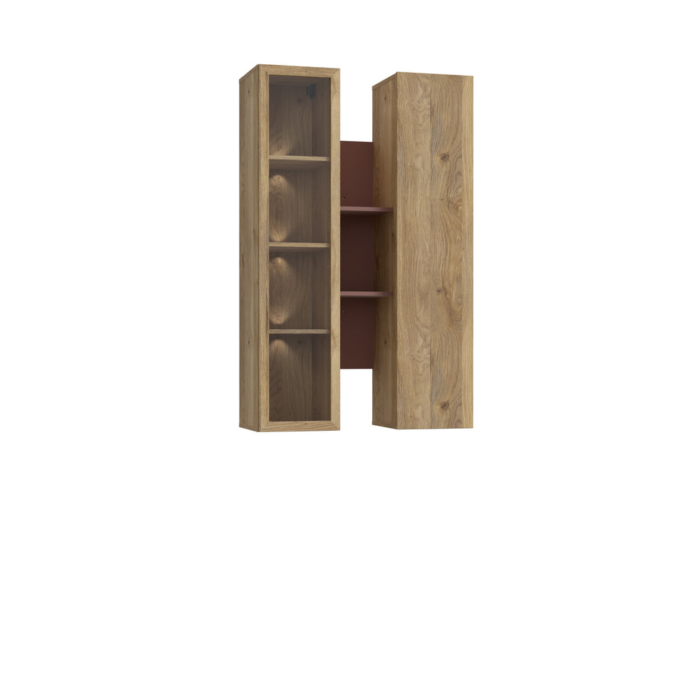 Vitrina Suspendata Bibliotheque, usi cu soft-close, Terracotta si stejar Mauvella, 84.2 Cm
