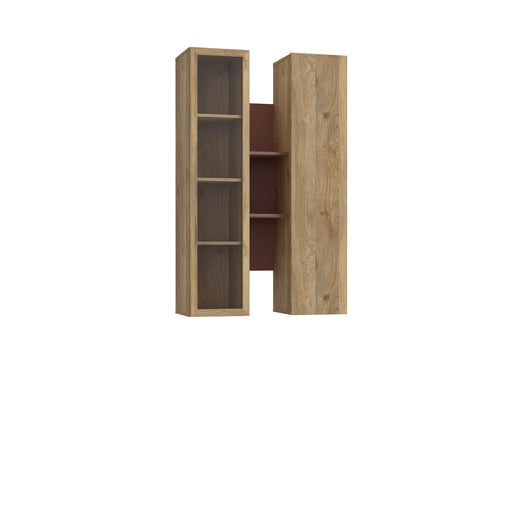Vitrina Suspendata Bibliotheque, usi cu soft-close, Terracotta si stejar Mauvella, 84.2 Cm