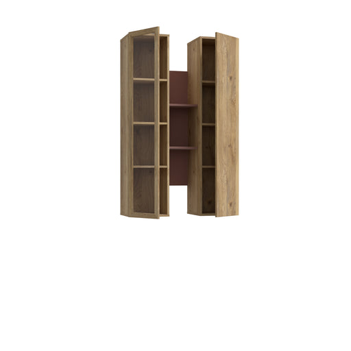 Vitrina Suspendata Bibliotheque, usi cu soft-close, Terracotta si stejar Mauvella, 84.2 Cm