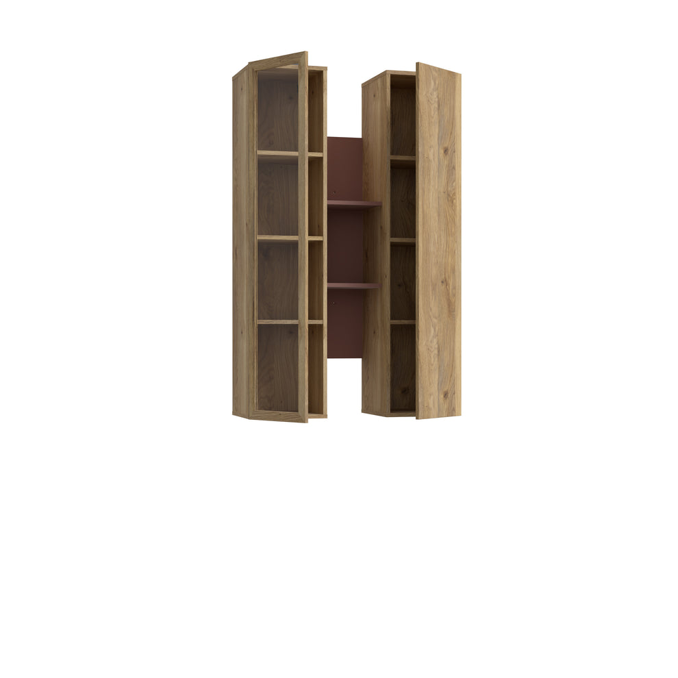 Vitrina Suspendata Bibliotheque, usi cu soft-close, Terracotta si stejar Mauvella, 84.2 Cm