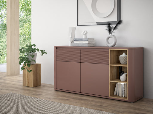 Bufet Cu 2 Usi Si 2 Sertare Bibliotheque , Terracotta si stejar Mauvella, 160 Cm
