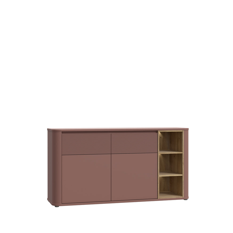 Bufet Cu 2 Usi Si 2 Sertare Bibliotheque , Terracotta si stejar Mauvella, 160 Cm