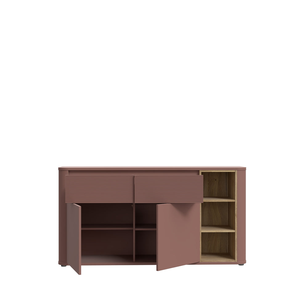 Bufet Cu 2 Usi Si 2 Sertare Bibliotheque , Terracotta si stejar Mauvella, 160 Cm