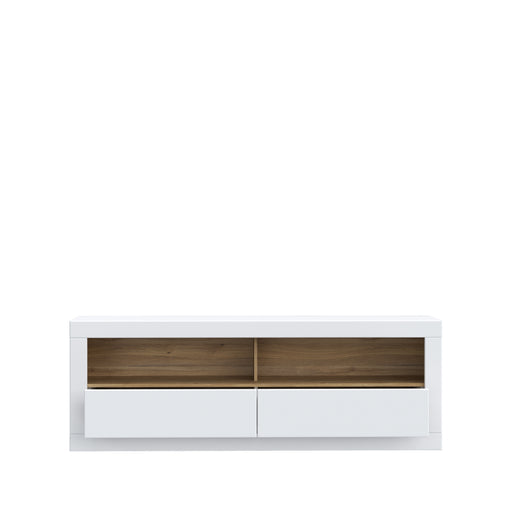 Comoda Tv Mica Lufkira, Sertare cu push-open, Alb Si Stejar Mauvella, 175. 4 Cm