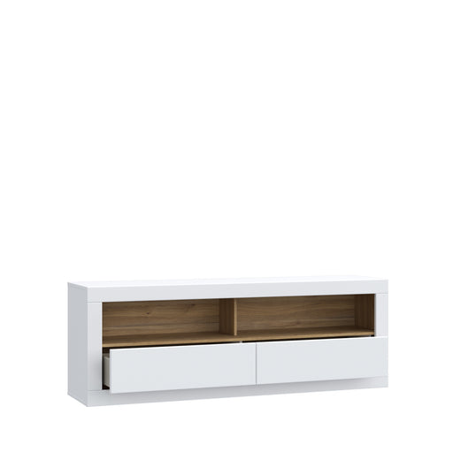 Comoda Tv Mica Lufkira, Sertare cu push-open, Alb Si Stejar Mauvella, 175. 4 Cm