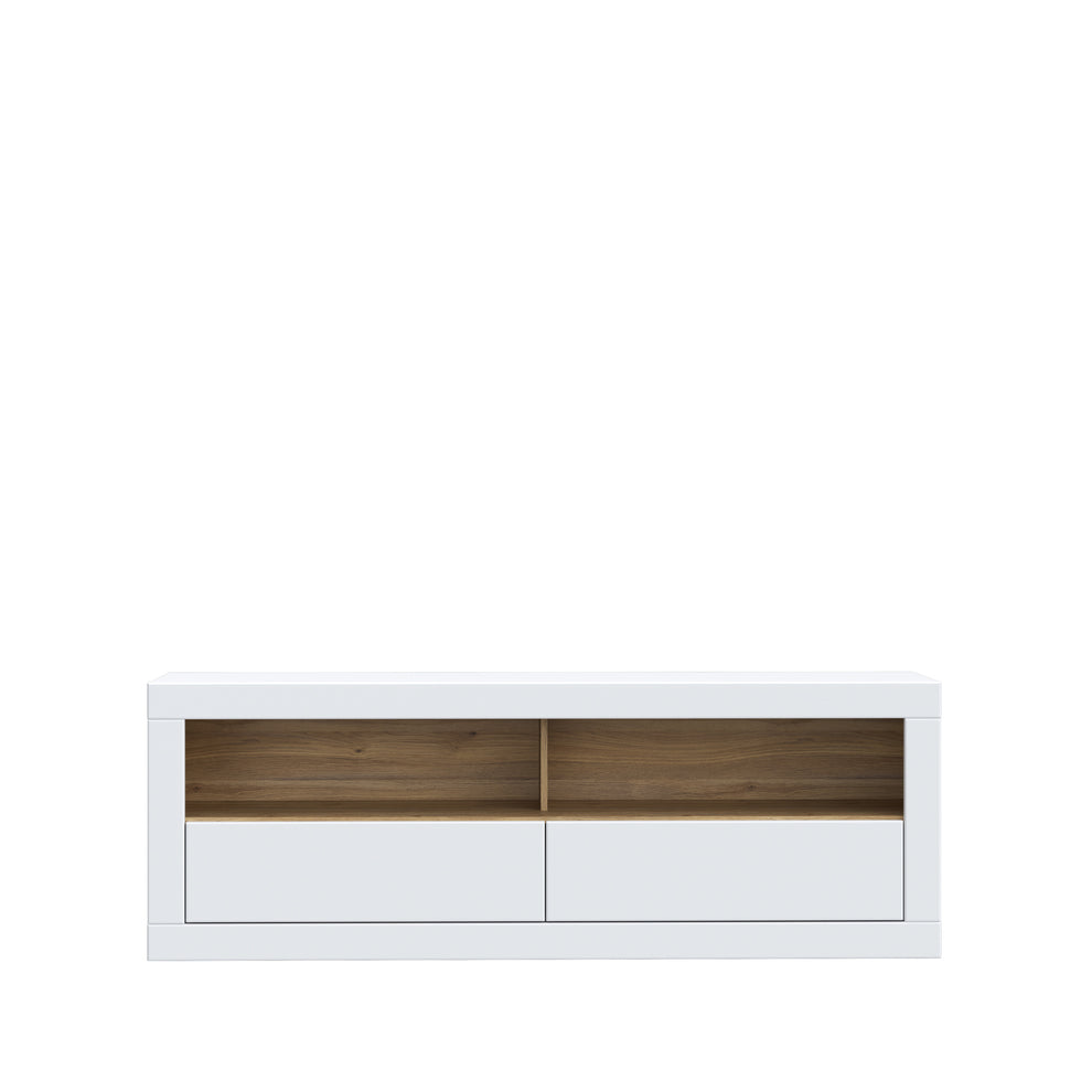 Comoda Tv Mica Lufkira, Sertare cu push-open, Alb Si Stejar Mauvella, 175. 4 Cm