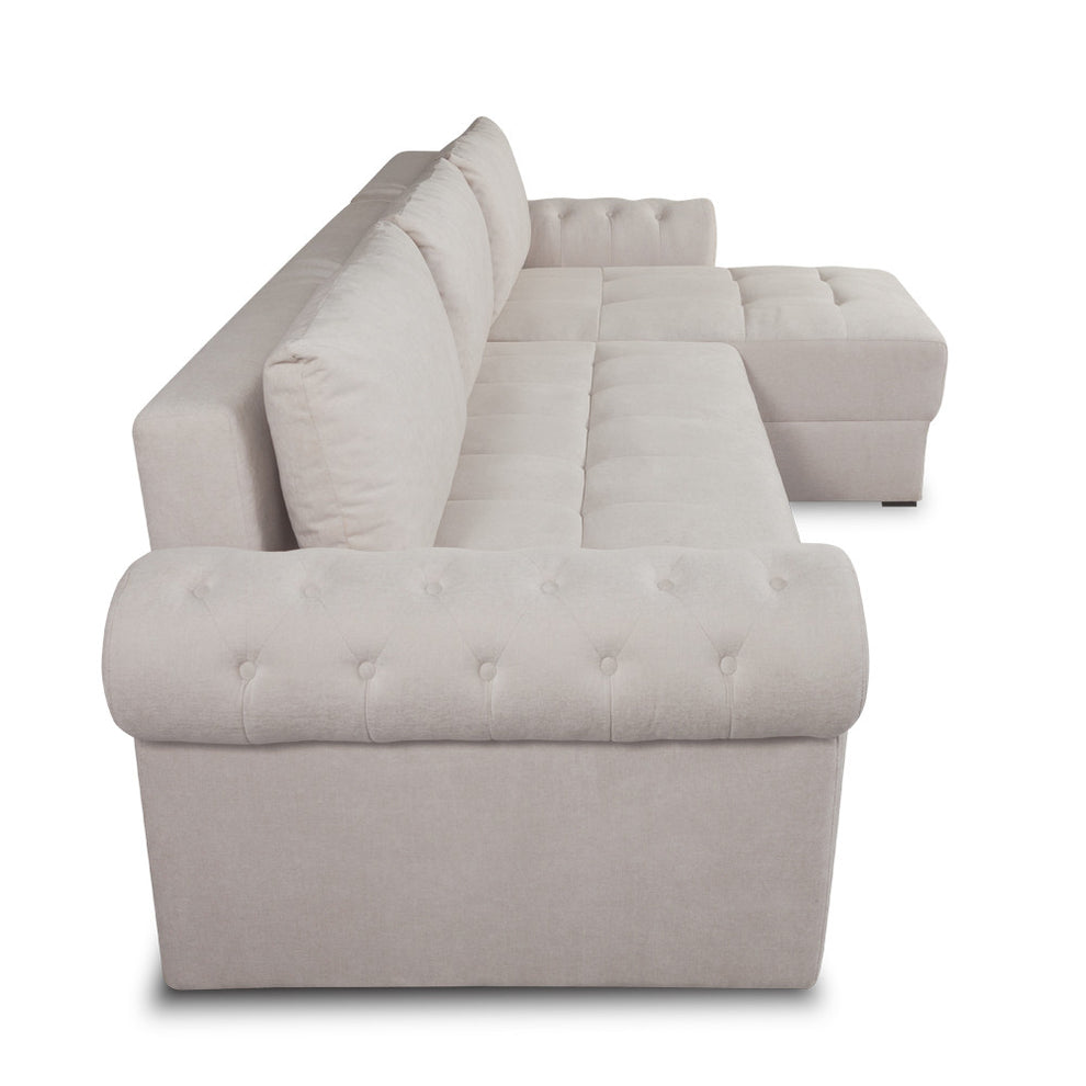 Coltar Extensibil Dreapta Trendy, 5 Locuri, Lada Depozitare, Wind 5, Crem, 275 Cm