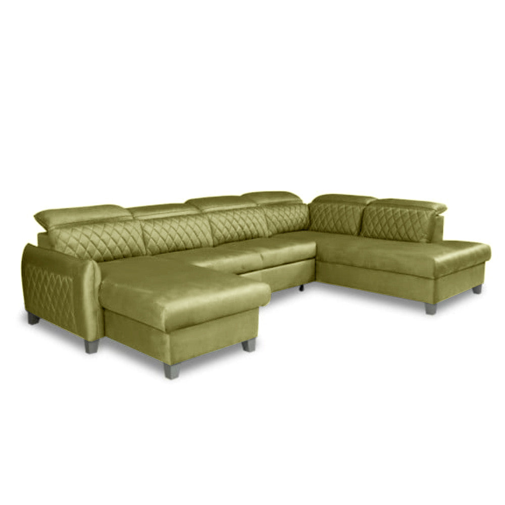 Coltar U Extensibil Tiago, Dreapta, 6 Locuri, Tetiere Reglabile, Verde Olive, 330 Cm