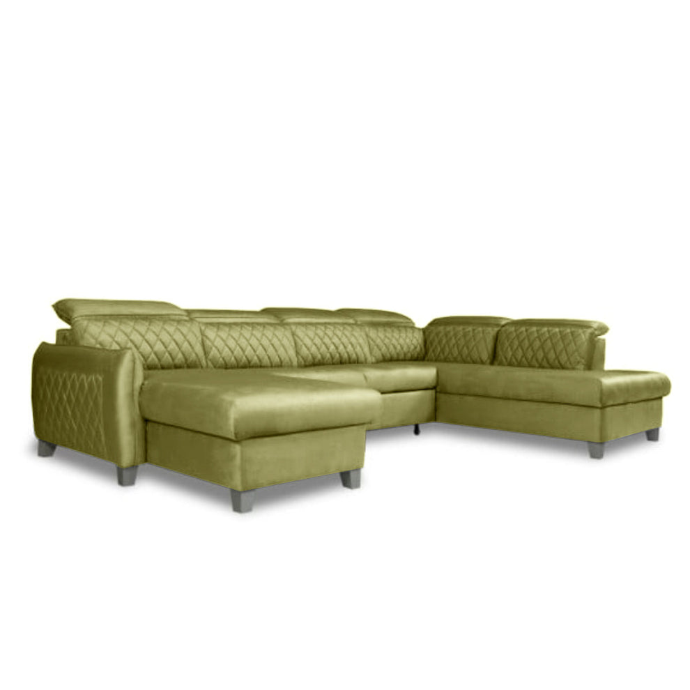 Coltar U Extensibil Tiago, Dreapta, 6 Locuri, Tetiere Reglabile, Verde Olive, 330 Cm