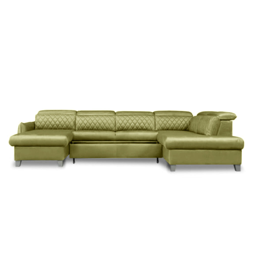 Coltar U Extensibil Tiago, Dreapta, 6 Locuri, Tetiere Reglabile, Verde Olive, 330 Cm