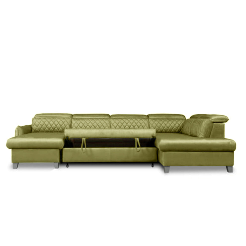 Coltar U Extensibil Tiago, Dreapta, 6 Locuri, Tetiere Reglabile, Verde Olive, 330 Cm