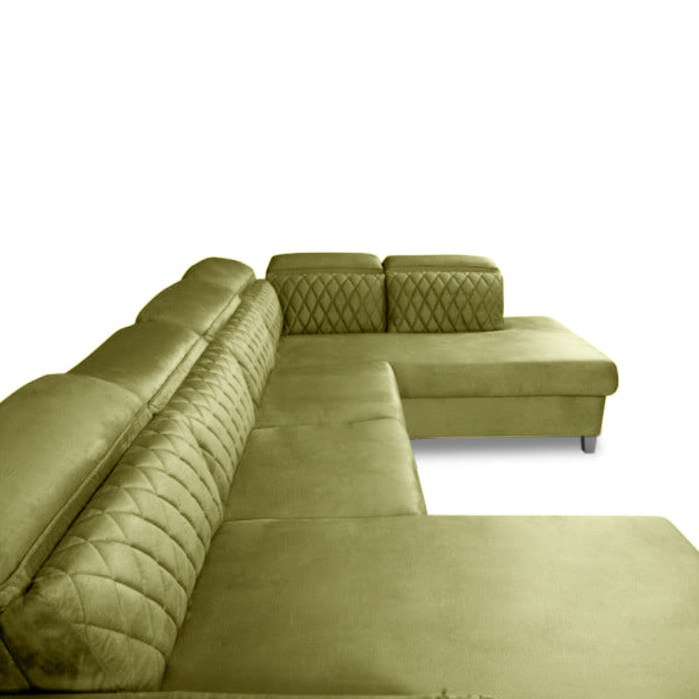 Coltar U Extensibil Tiago, Dreapta, 6 Locuri, Tetiere Reglabile, Verde Olive, 330 Cm
