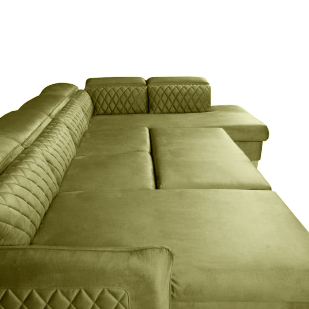 Coltar U Extensibil Tiago, Dreapta, 6 Locuri, Tetiere Reglabile, Verde Olive, 330 Cm