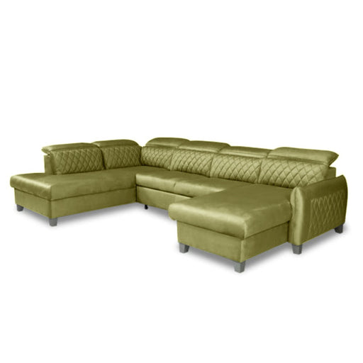Coltar U Extensibil Tiago, Stanga, 6 Locuri, Tetiere Reglabile, Verde Olive, 330 Cm