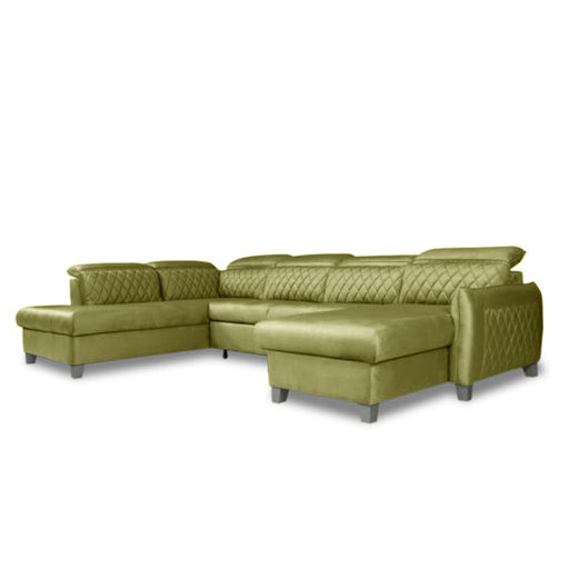 Coltar U Extensibil Tiago, Stanga, 6 Locuri, Tetiere Reglabile, Verde Olive, 330 Cm