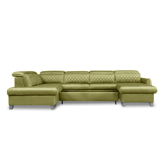 Coltar U Extensibil Tiago, Stanga, 6 Locuri, Tetiere Reglabile, Verde Olive, 330 Cm