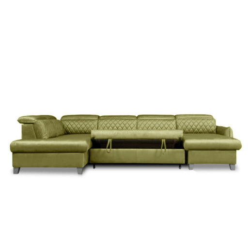 Coltar U Extensibil Tiago, Stanga, 6 Locuri, Tetiere Reglabile, Verde Olive, 330 Cm